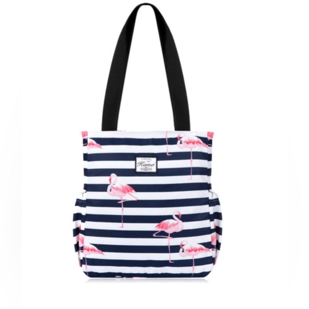 KAMO Blue and Pink Nautical Flamingo Tote